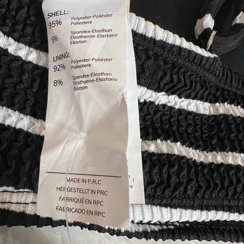 Cupshe Black White Striped Smocked Bikini Set High Waisted V-Notch Small NEW - Picture 13 of 15